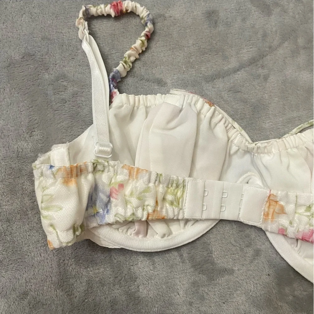 New! For Love and Lemons Floral White Cream Pink Rosie Bra 24582